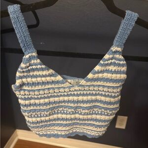 Hollister Blue and White Knit Crop Top